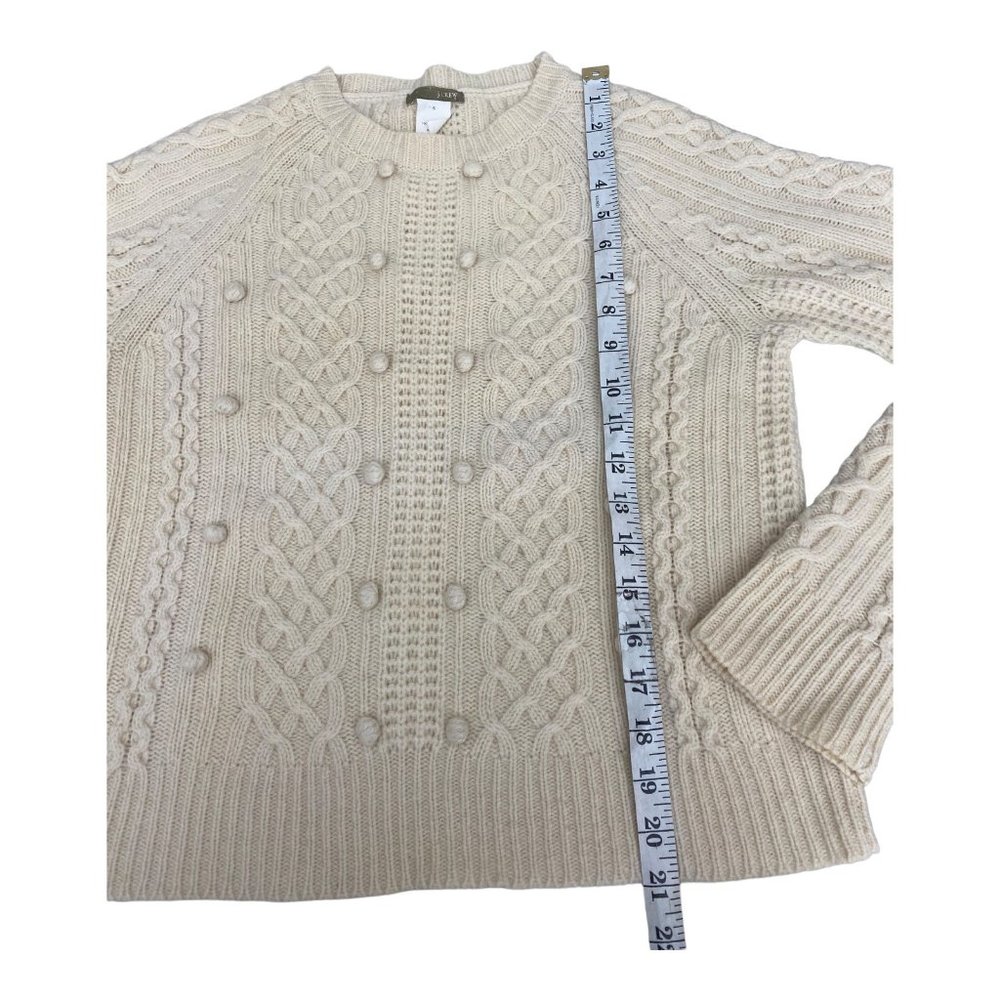 J. Crew Women's Small Lambswool Popcorn Pom Cable-knit Fisherman Sweater HTF - Picture 14 of 16